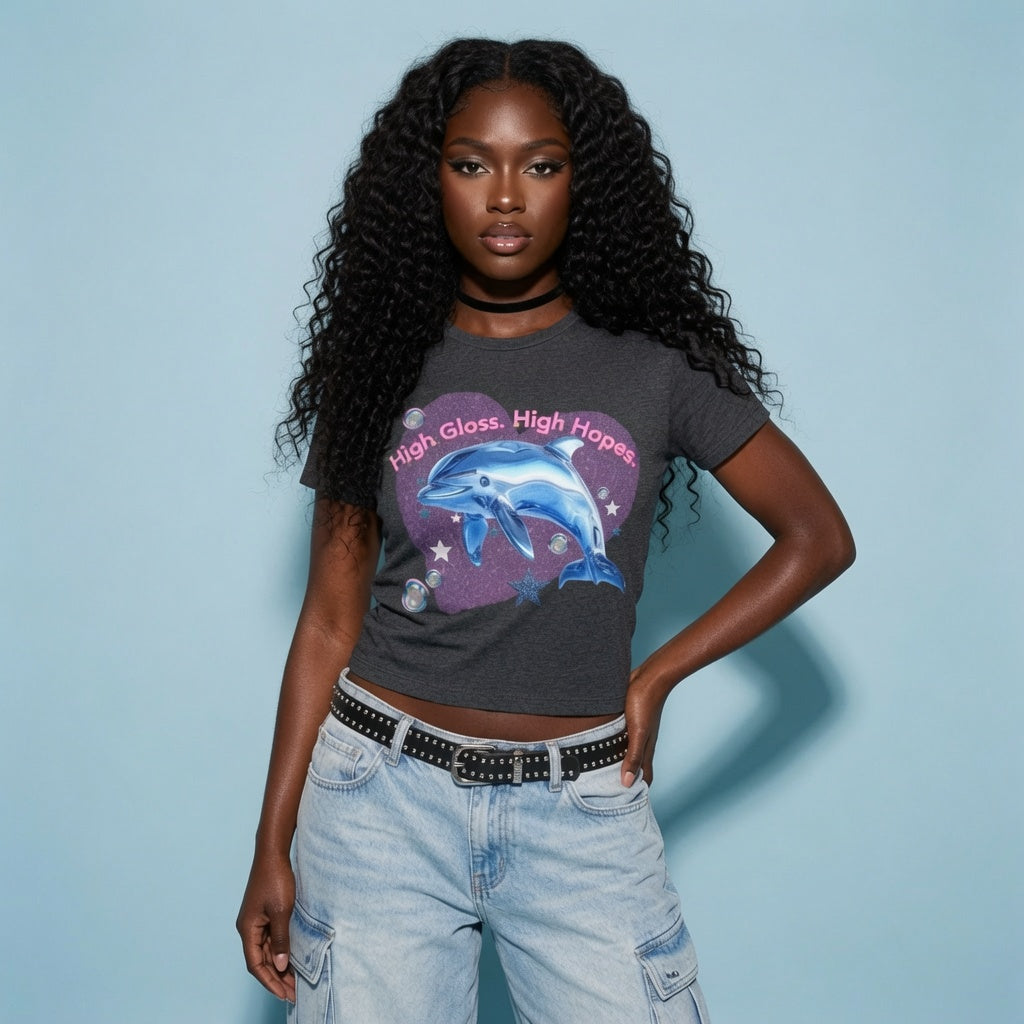 High Gloss High Hopes Shirt, McBling Dolphin Tee, Y2K Aesthetic Clothing, Pink Glam Graphic , 2000s Nostalgia Fashion, Cyber Fairycore Top
