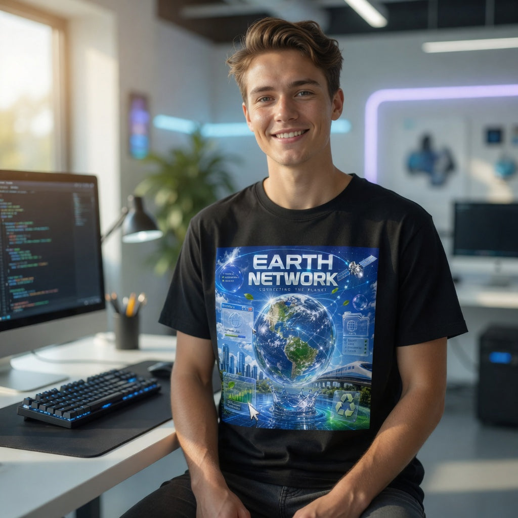 Frutiger Aero T Shirt, Future Earth Graphic Tee, Y2K Internet Aesthetic Shirt, Eco Technology Art Tee, Futuristic World Design