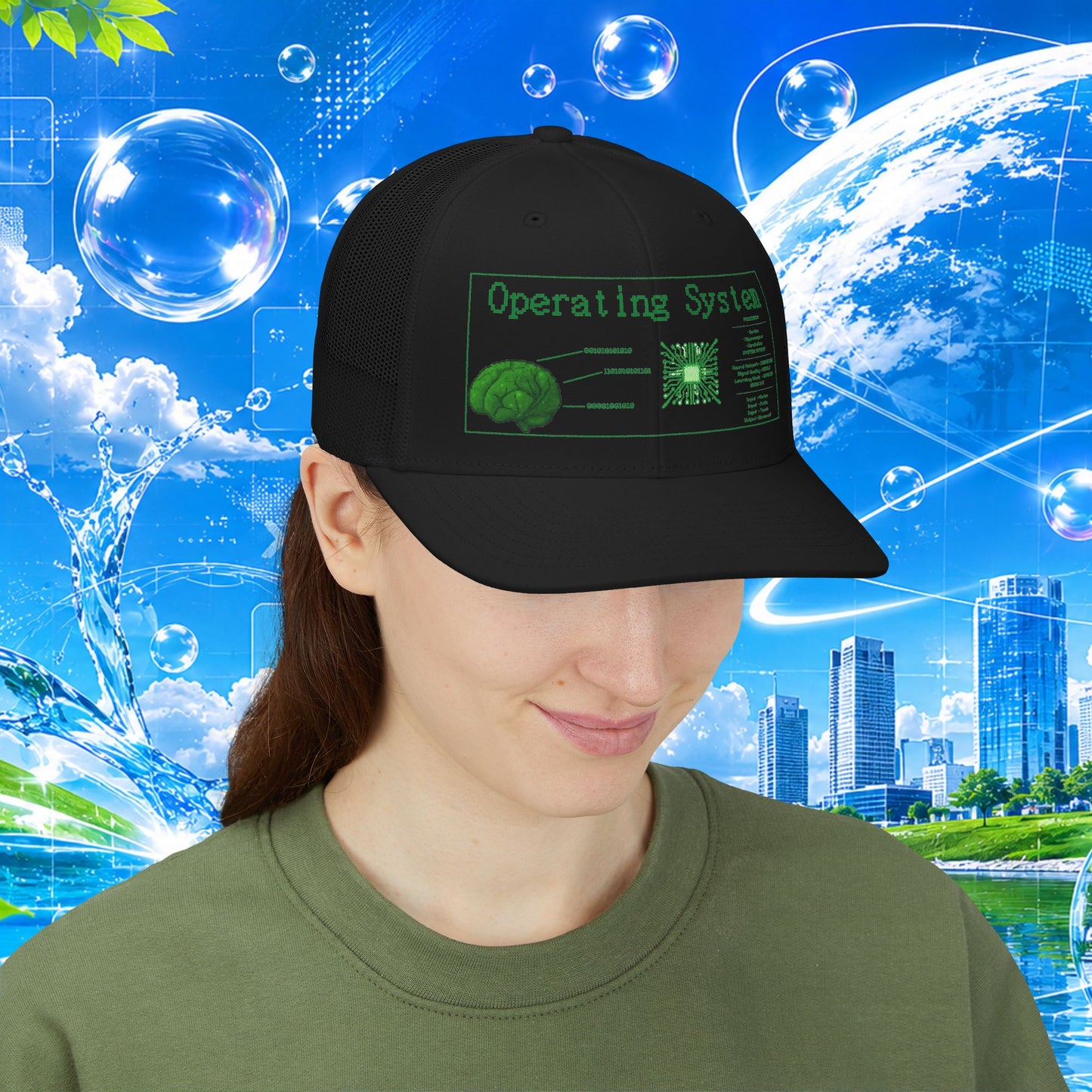 Operating System brain chip graphic Snapback Cap | cyberpunk tech hat FRUTIGER AERO