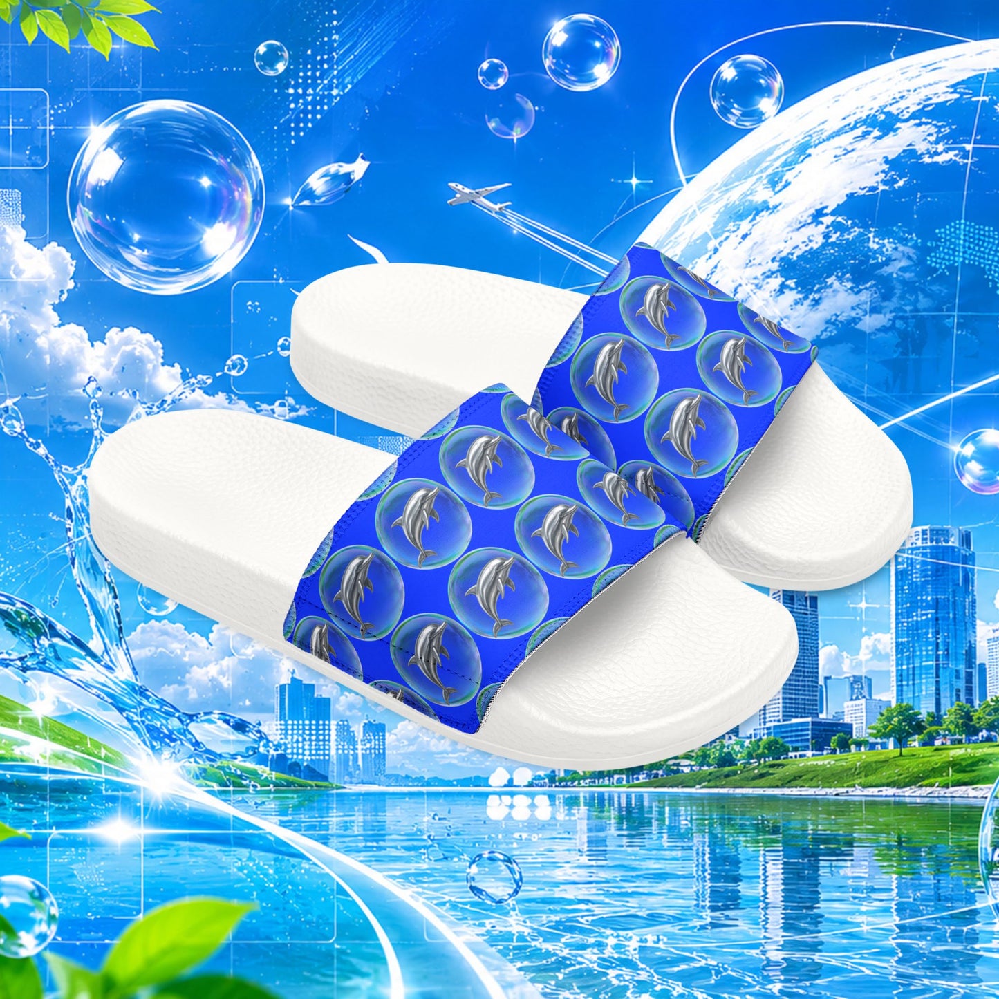 Frutiger aero   Blue Bubble Pattern Sandals | Slide Sandals