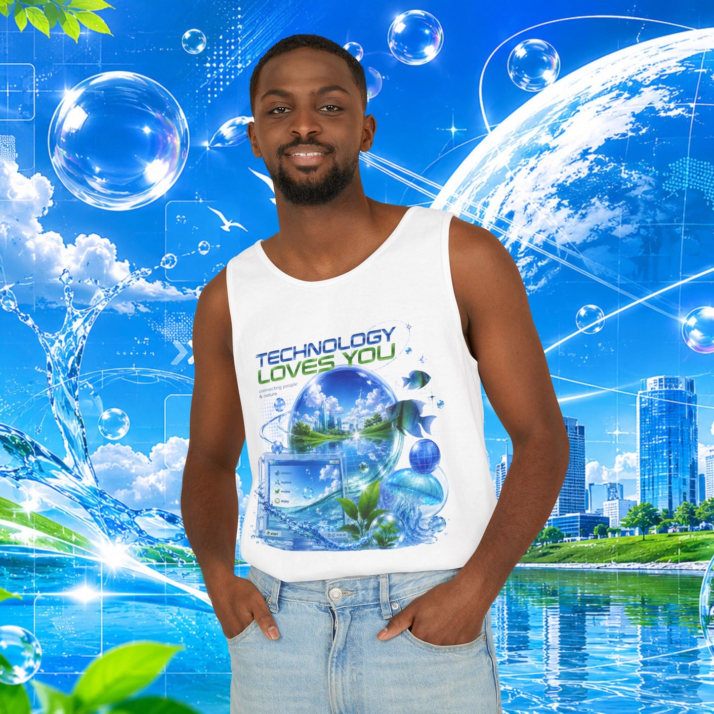 Technology Loves You Tank Top | Frutiger Aero Retro Futuristic Tech Graphic
