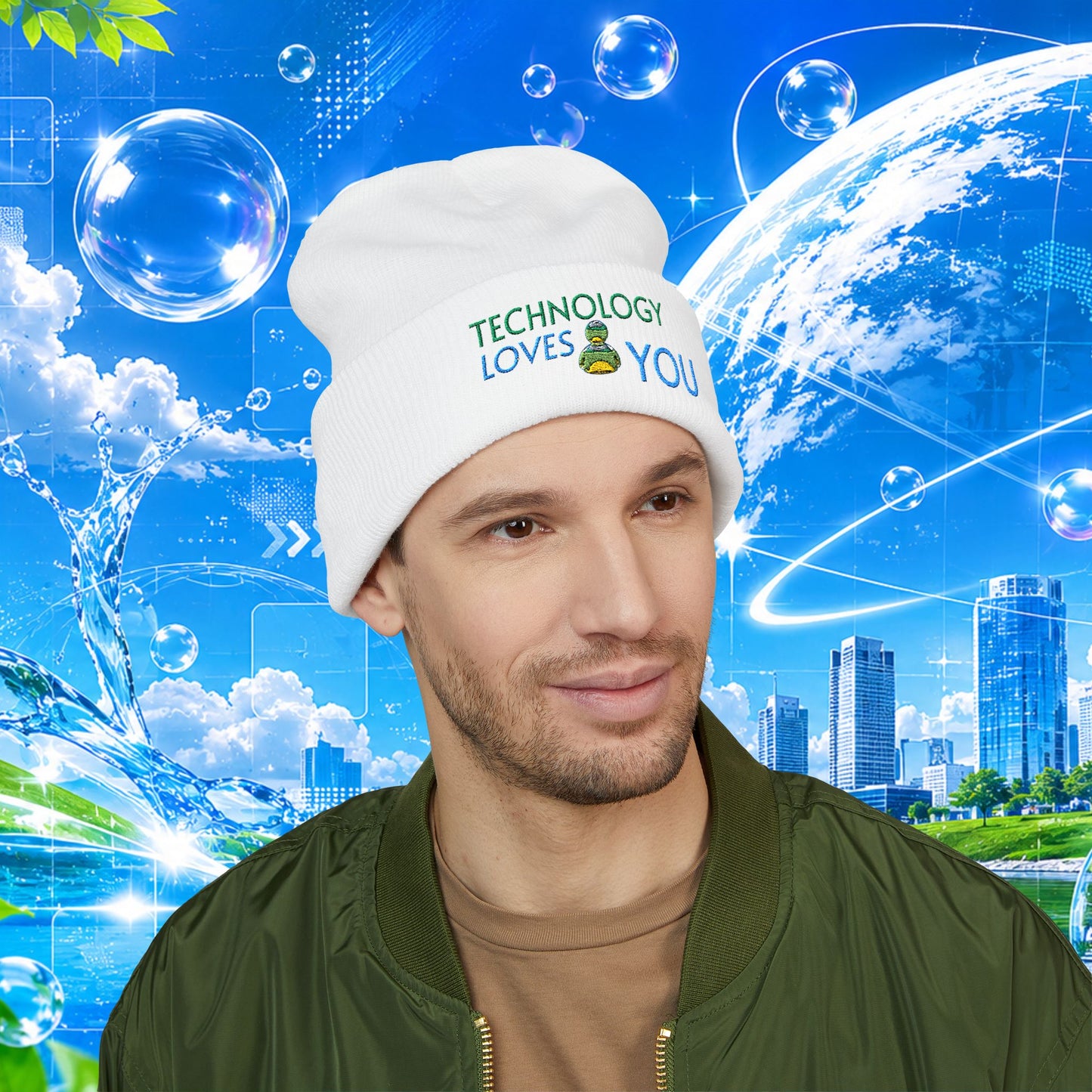 Technology Loves You beanie | Embroidered cuffed beanie FRUTIGER AERO Y2K