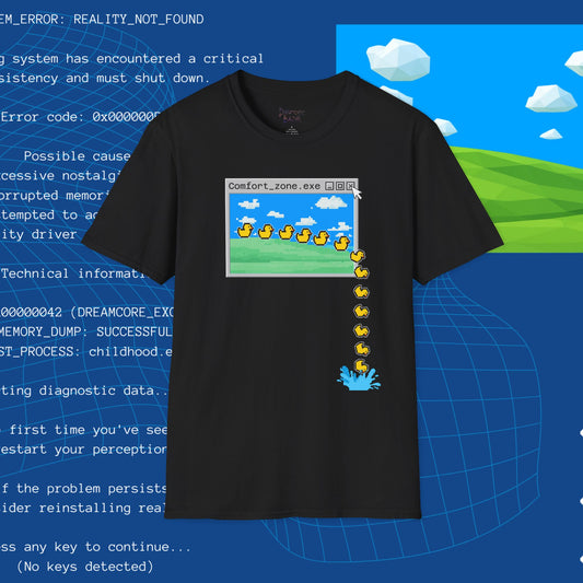 Comfort_zone.exe ducks pixel art T-Shirt | retro computer window, digital duck trail