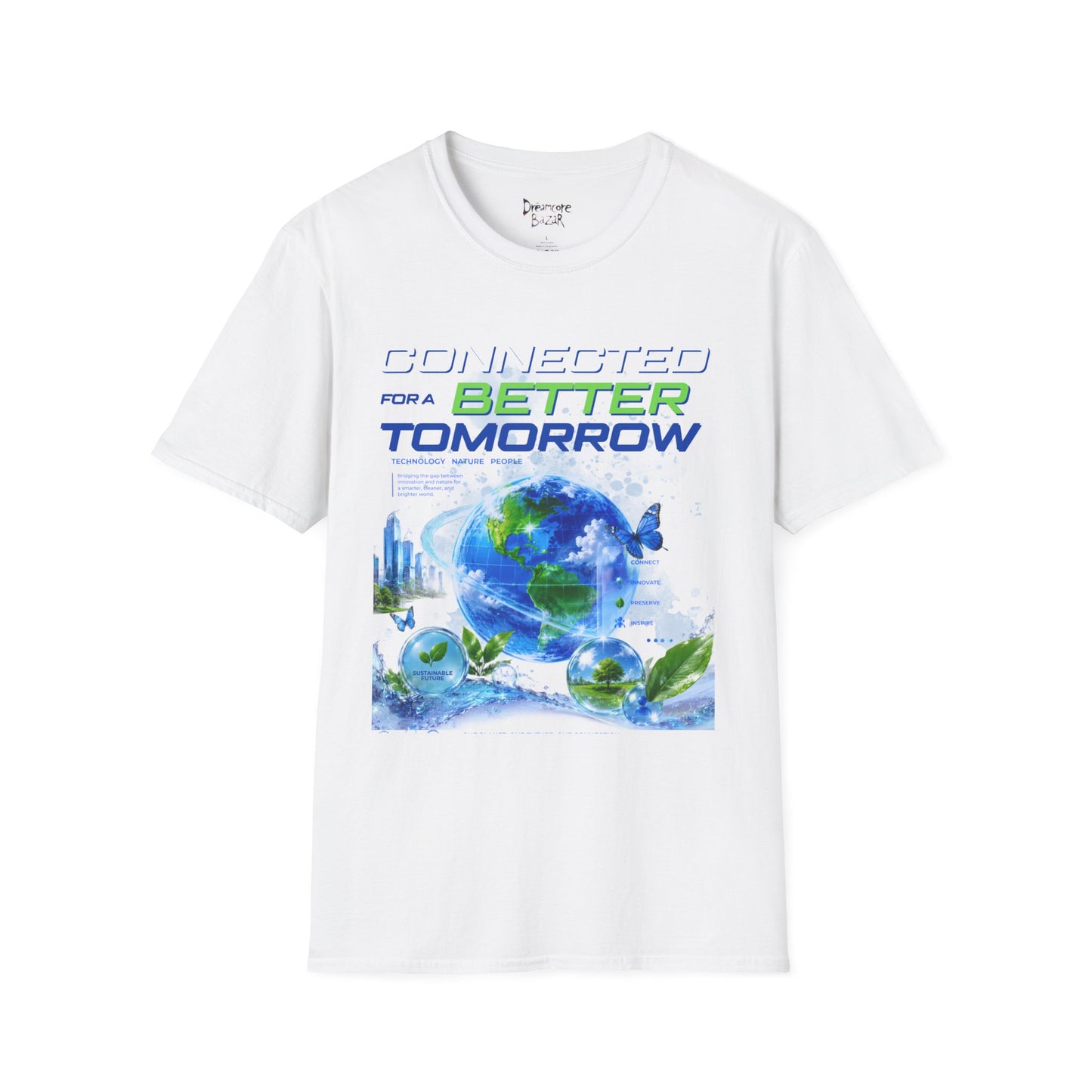 Frutiger Aero T-Shirt Connected For A Better Tomorrow Shirt | Y2K Futuristic Earth Tee | Eco Tech Aesthetic Graphic Shirt | Retro Vaporwave