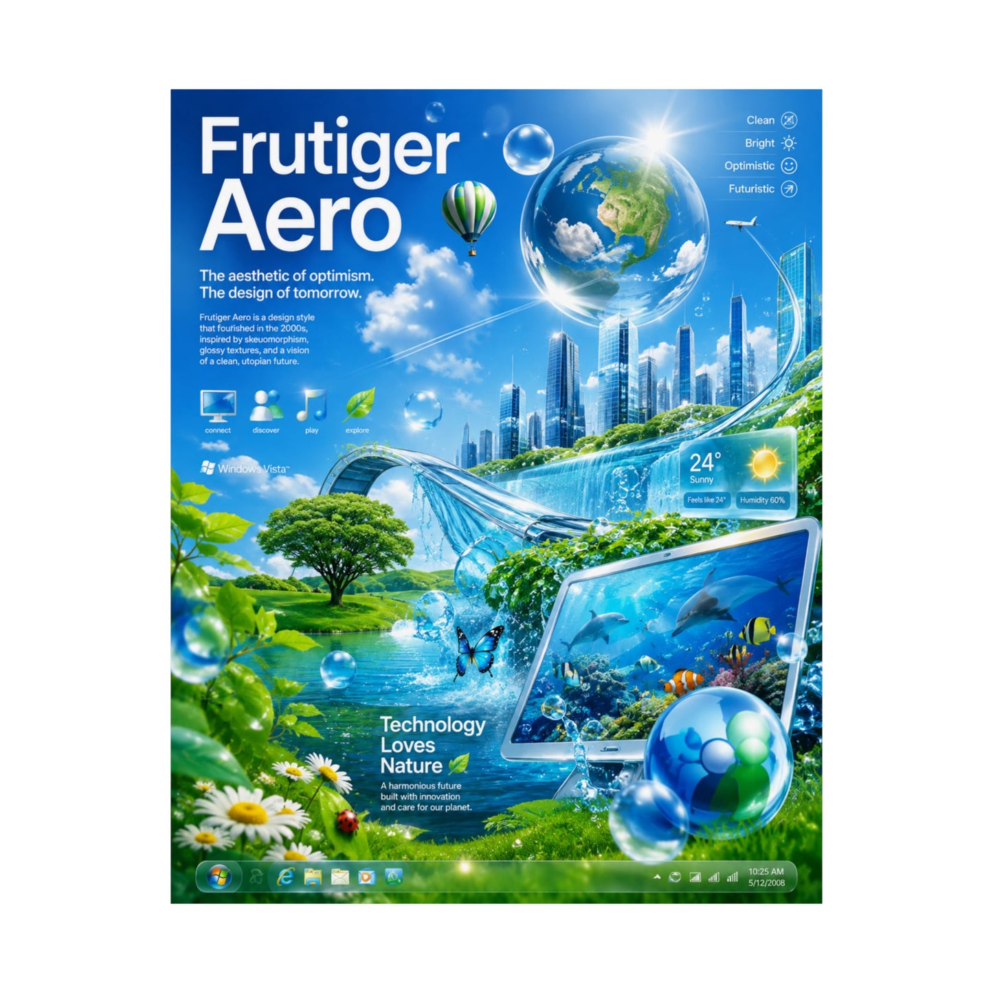 Frutiger Aero Nature Tech Poster — Matte Vertical Art Print