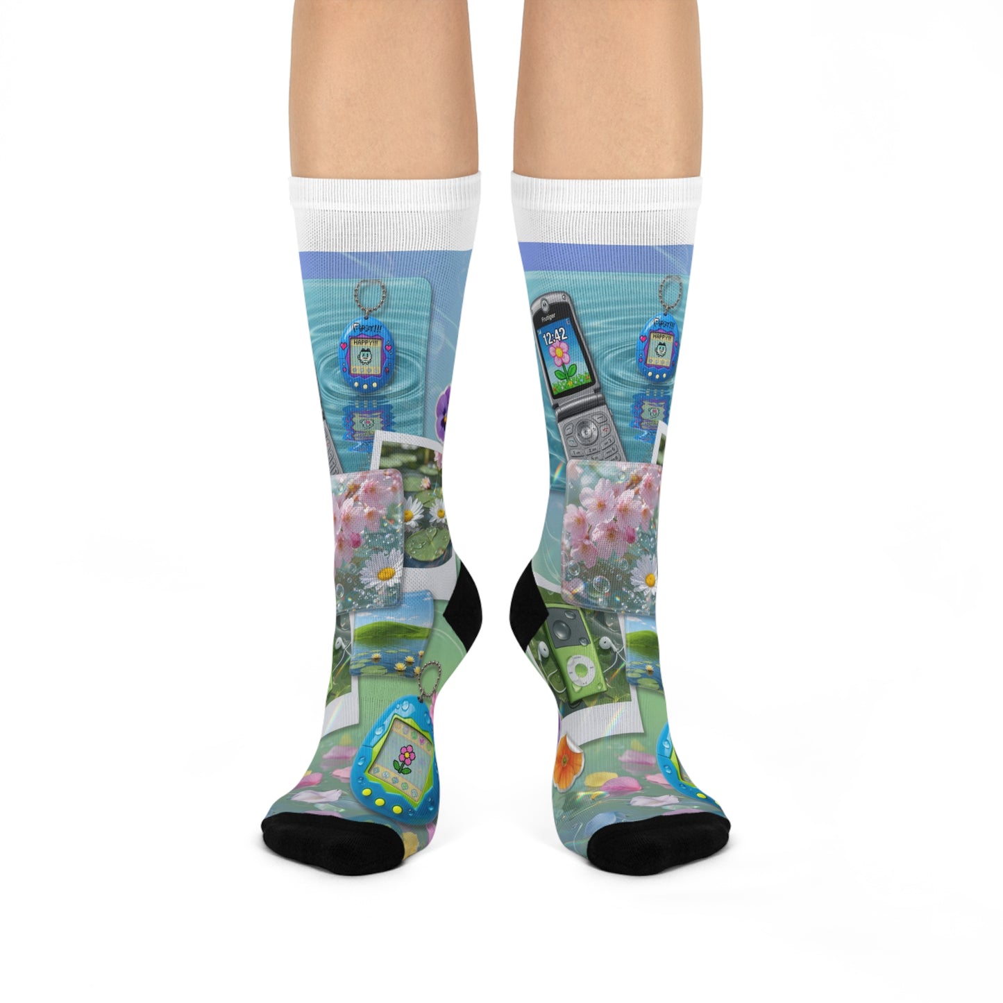 Frutiger Aero Socks, Frutiger Metro Socks, Y2K Aesthetic Socks, Retro Futuristic Crew Socks, 2000s Style