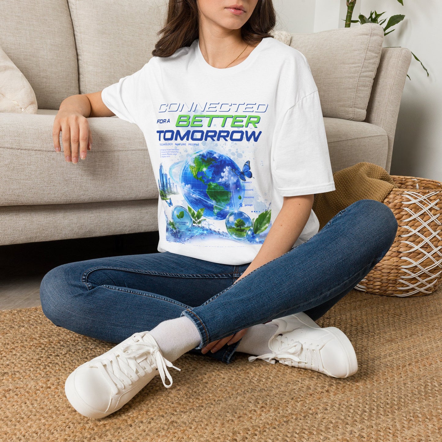 Frutiger Aero T-Shirt Connected For A Better Tomorrow Shirt | Y2K Futuristic Earth Tee | Eco Tech Aesthetic Graphic Shirt | Retro Vaporwave