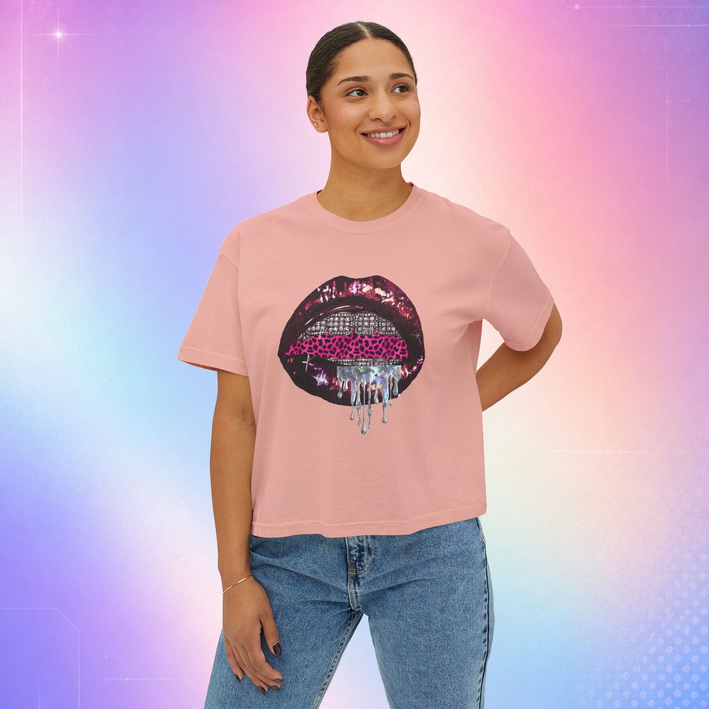 McBling Y2K Graphic Tee, 100% Cotton Oversized T-Shirt, Pink Lip Graphic Shirt, Retro 2000s Aesthetic Top, Cyber Glam Baby Tee