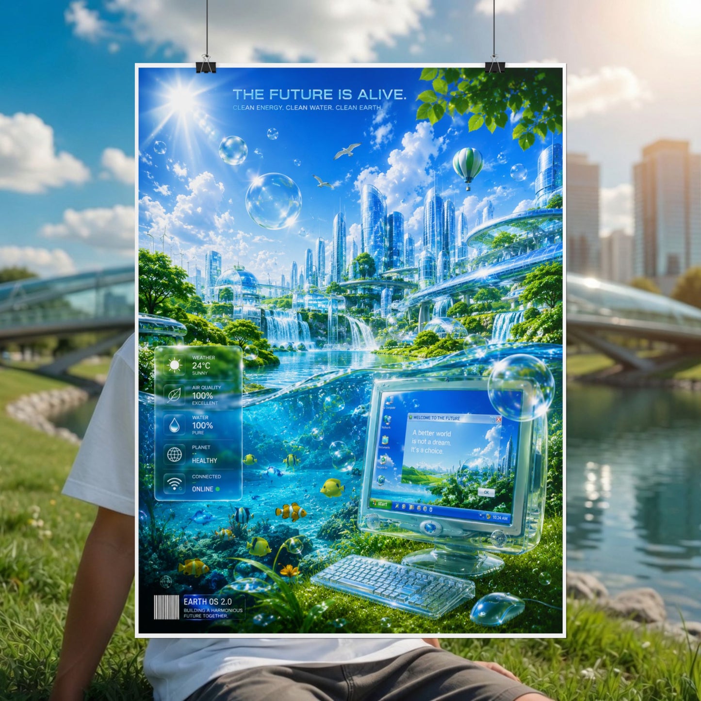 Frutiger Aero Poster — "The Future Is Alive" Rolled Art Print
