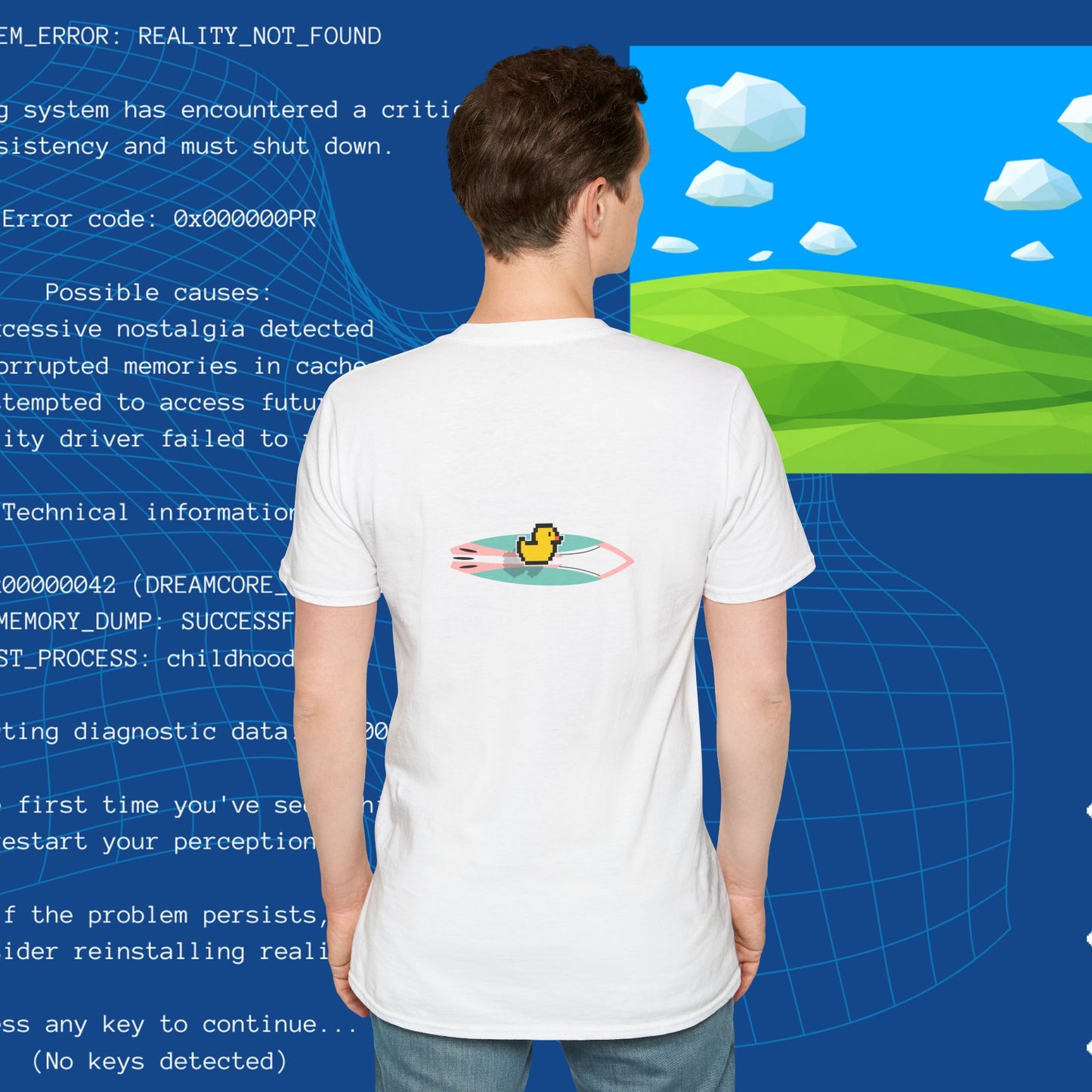 Comfort_zone.exe ducks pixel art T-Shirt | retro computer window, digital duck trail
