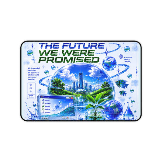Frutiger Aero! The Future We Were Promised desk mat | Futuristic city, eco tech graphic