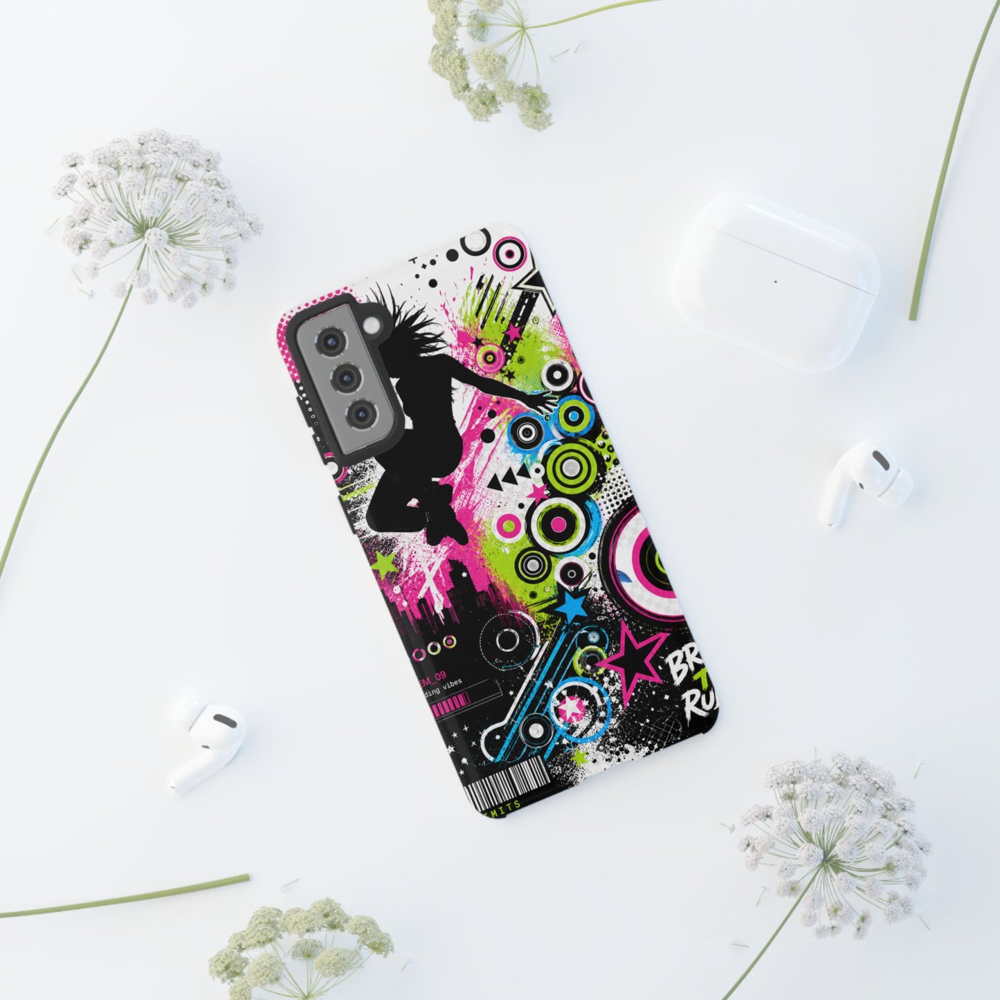 Frutiger Metro / Neon Skate Silhouette Tough Case | Graffiti Pop Art Phone Cover