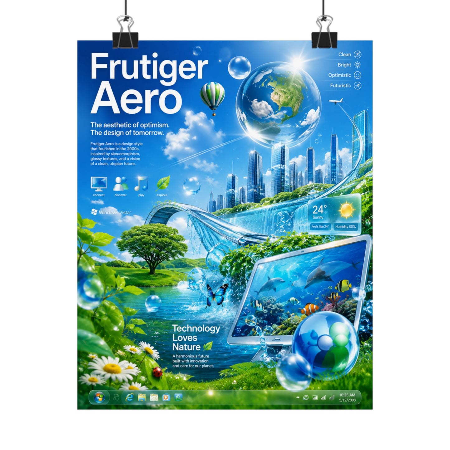 Frutiger Aero Nature Tech Poster — Matte Vertical Art Print