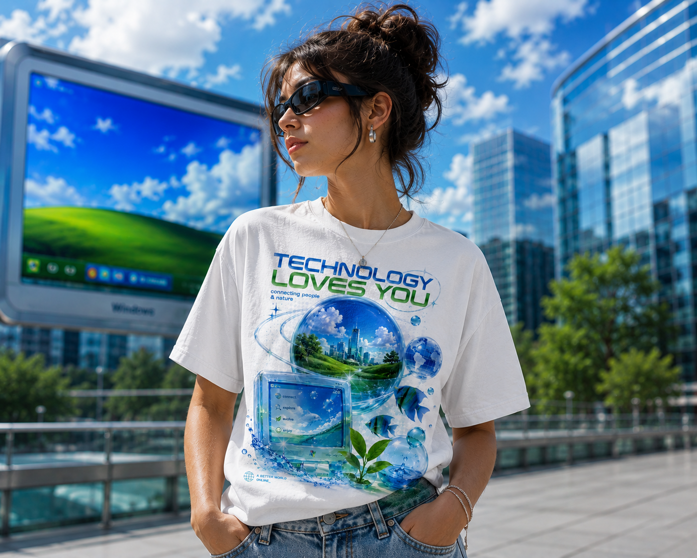 Frutiger Aero Shirt Nostalgia Tee: Retro Internet Cybercore Design, Aqua Graphics (Unisex Large Print, Bella+Canvas Cotton)